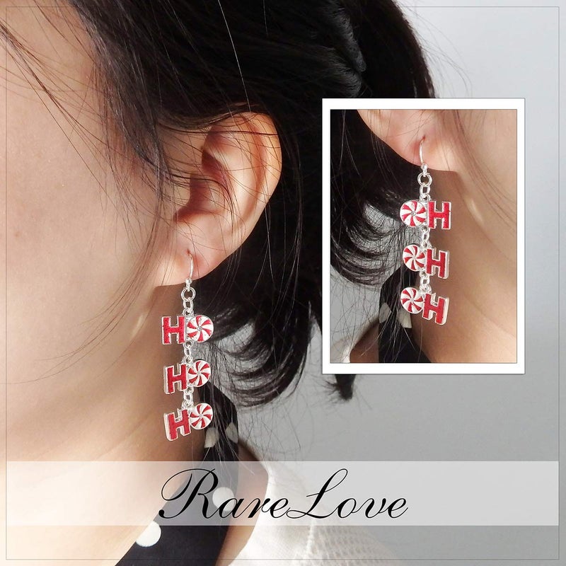 RareLove Christmas Cute HoHoHo Pierced Dangle Earrings Red Candy Cane Color Silver Plated Alloy Holiday For Women - Image 4